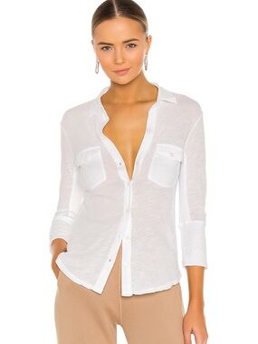 James Perse White Sheer Slub Side Button-Down Shirt